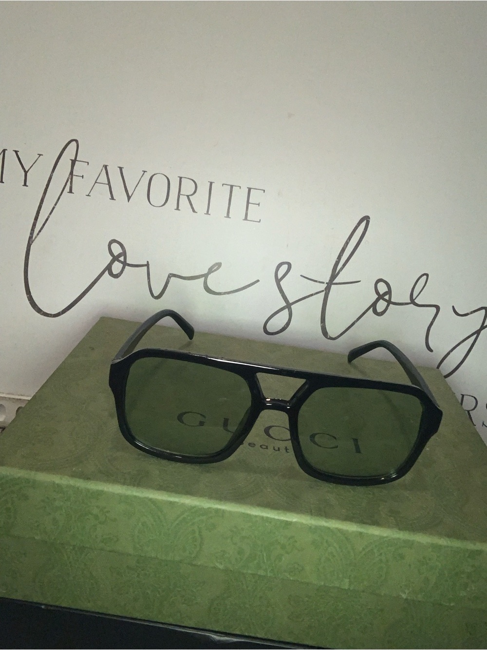 Black Frame with Green Lenses Oversized Sunglasses